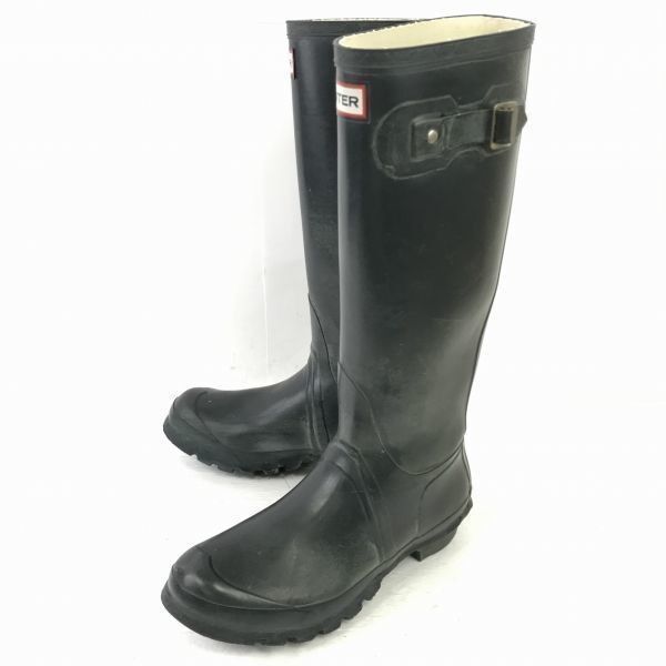 HUNTER ハンター 本革 レインブーツ 23.5 黒 ロング◆WB52-7