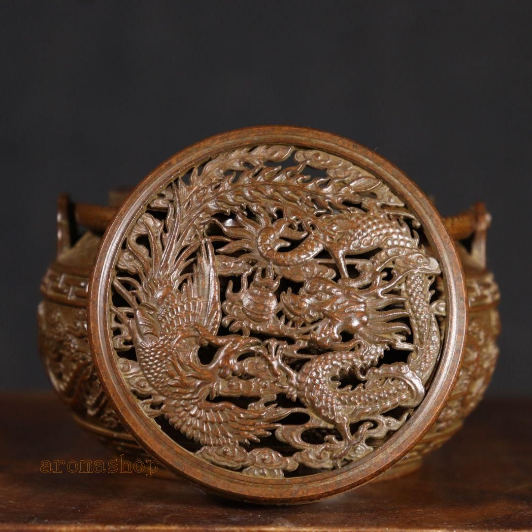 銅製 龍鳳暖手炉 香炉 室内檀香炉 香道具 装飾品 工芸品 置物