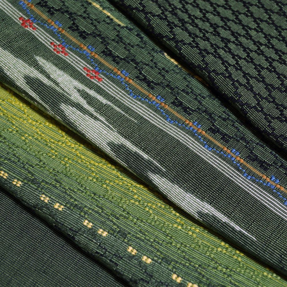 首里花織 八寸名古屋帯 未使用品 美品 証紙付き 【 中古 名古屋帯 リサイクル 名古屋帯 中古 カジュアル リサイクル着物 帯 リサイクル 名古屋 帯 花織 首里織 単衣 正絹 お太鼓柄 きもの天陽】