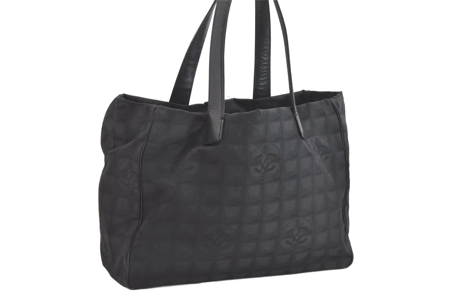 CHANEL シャネル ニュウ トラベル ライン ショルダートートバッグ ナイロン レザー ブラック 2453N