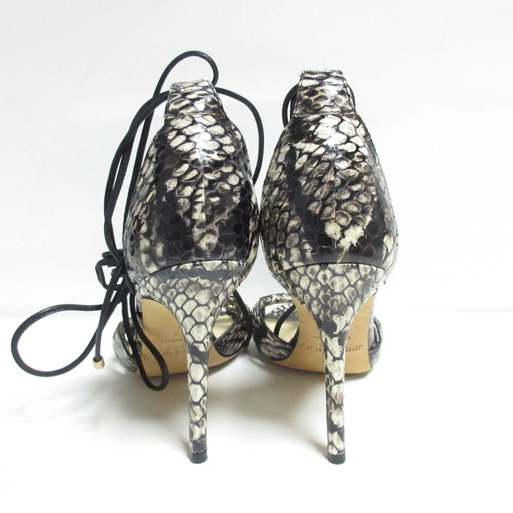 美品 JIMMY CHOO ジミーチュウ パイソン柄 レザー レースアップ ピンヒール ハイヒール サンダル 37 24cm相当 ブラック×ホワイト  レディース 古着 中古 USED - メルカリ