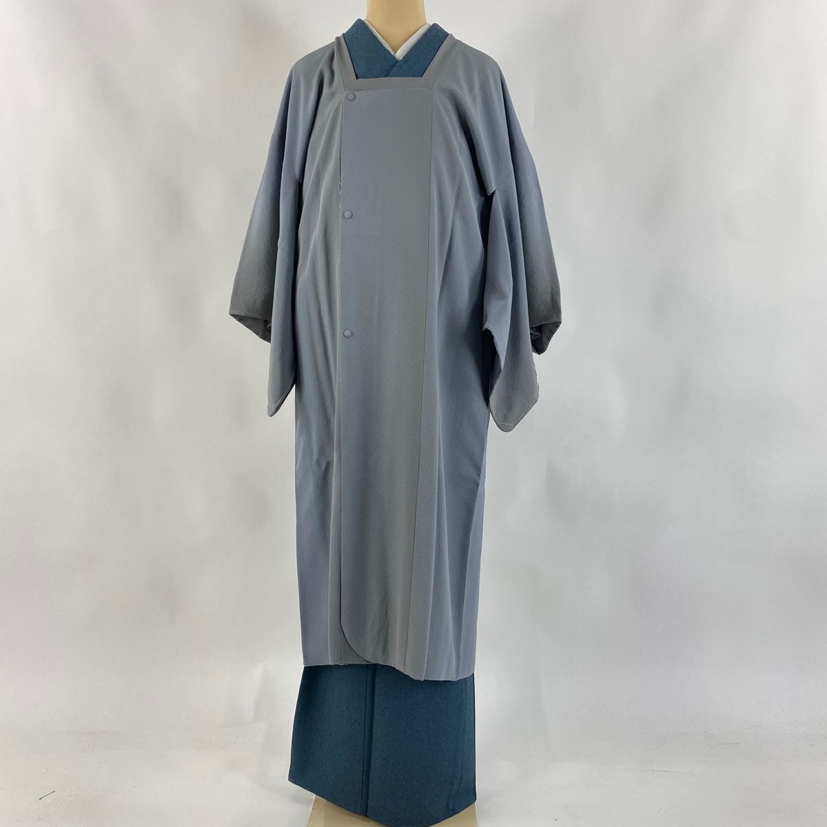 道行 身丈117cm 裄丈64.5cm M 和装コート 角衿 縦ぼかし 地紋 灰色 正絹 秀品