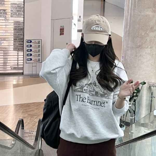 The Barnnet 韓国 スウェット トレーナー 刺繍 ライトグレー