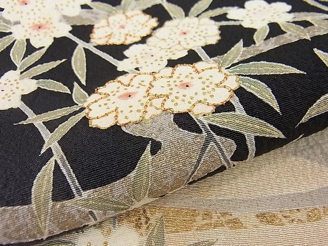 平和屋1□極上 訪問着 駒刺繍 夜桜 暈し染め 黒地 金彩 逸品3s20598