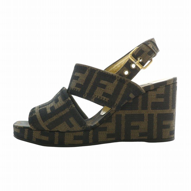 サンダル フェンディ フェンディ FENDI サンダル キャンバス オープントゥ ウェッジ