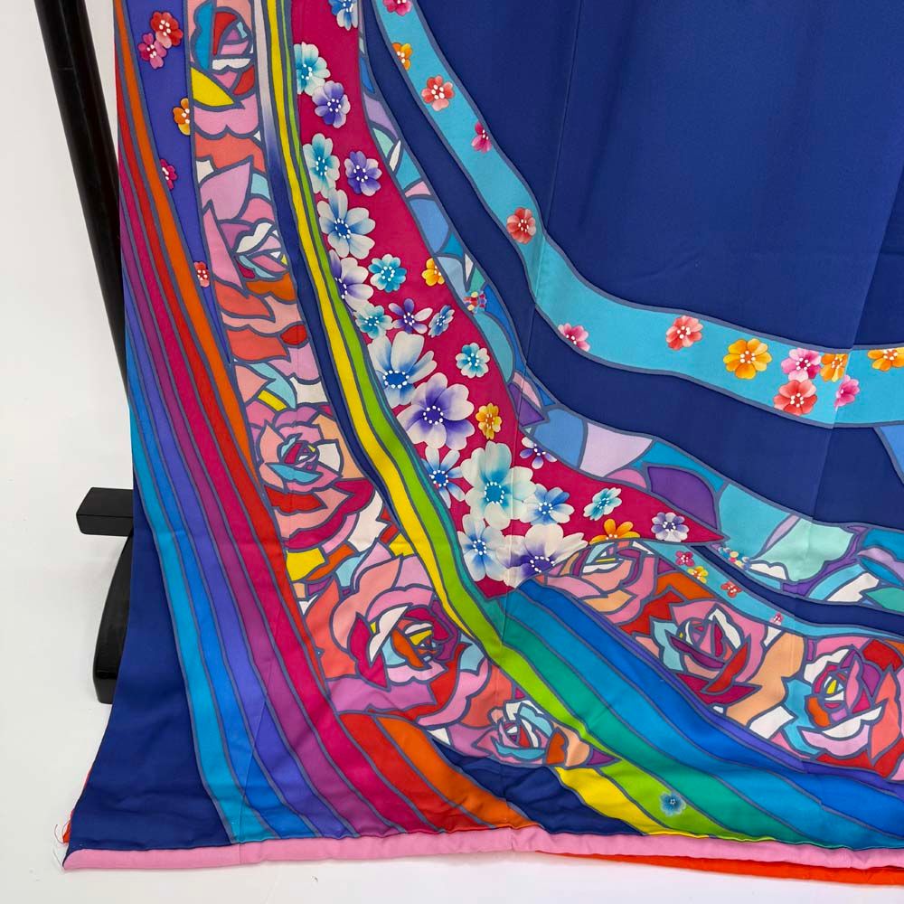 【豪華美品】引き振袖 お引きずり ブルー　花柄刺繍 本振袖 引き振袖 正絹 水色 花柄 古典 刺繍 結婚式 裄64.5cm Bランク