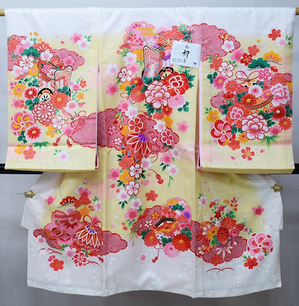 お宮参り 産着 のしめ 女児 女の子 正絹 白地 綸子地 豪華絢爛 金刺繍 祝着 初着 一つ身 掛け着 熨斗目 NO42701