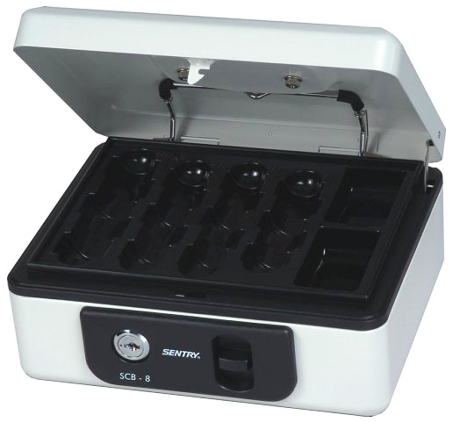 新着商品 SENTRY セントリー 金庫 手提げ金庫 小型 キャッシュボックス 収納ボックス 鍵付き A6 キーロック コインケース ワンタッチオープン ライトグレー SCB-8