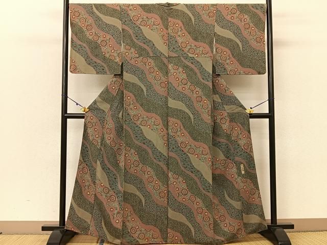 平和屋着物○重要無形文化財・伊勢手彫型本染・細合俊男 小紋 道長菊花