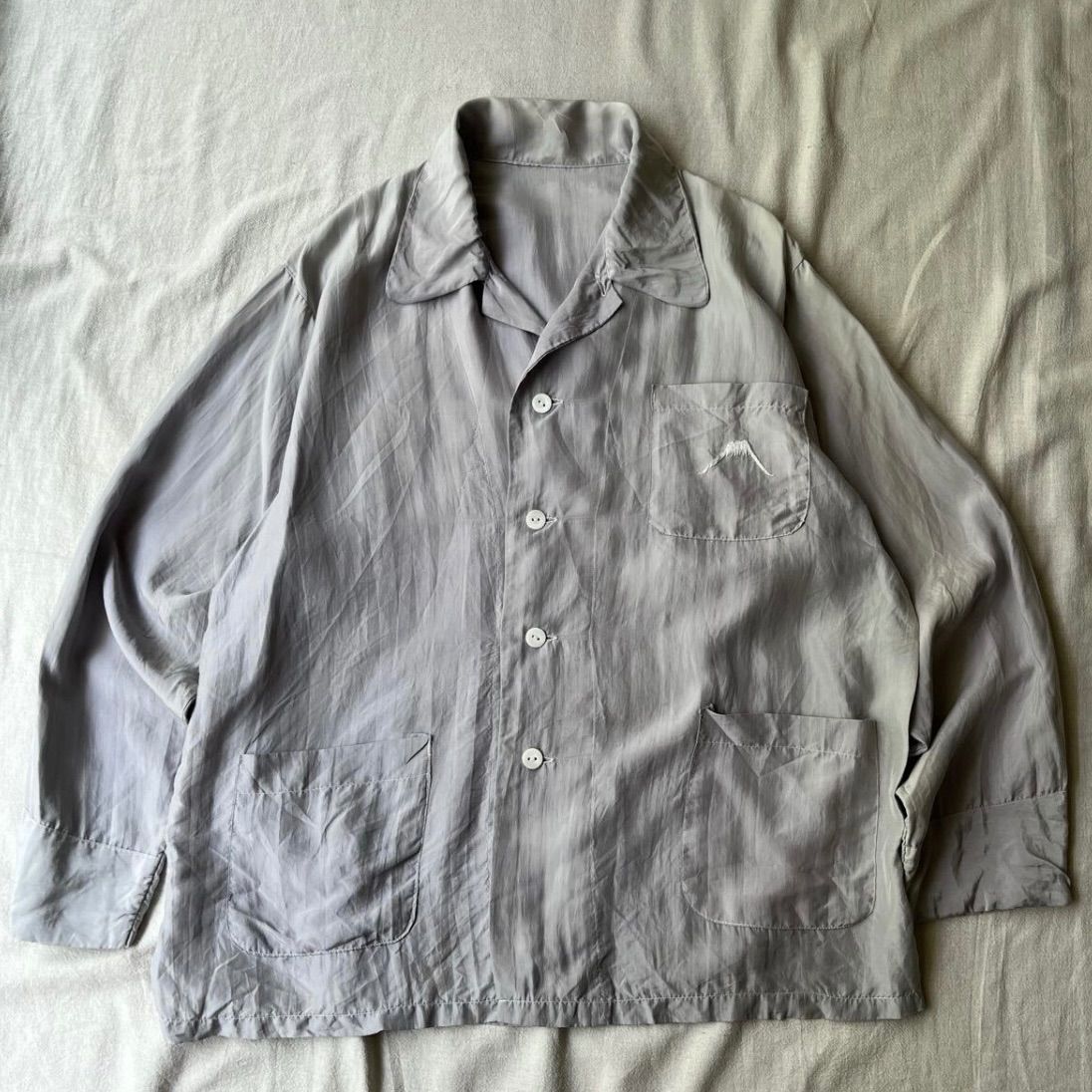 60s-70s Euro vintage シルク オープンカラー パジャマシャツ 80s 90s Euro vintage シルク パジャマ シャツ / グレー