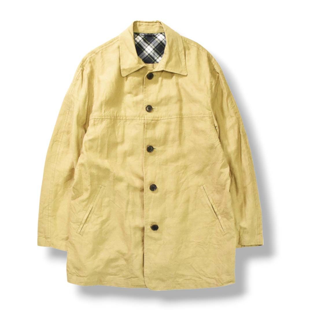 【極美品】ジェイプレス　ステンカラーコート　ベージュ　チェック 上質】 ジェイプレス J.PRESS 麻混 リネン ミドル コート