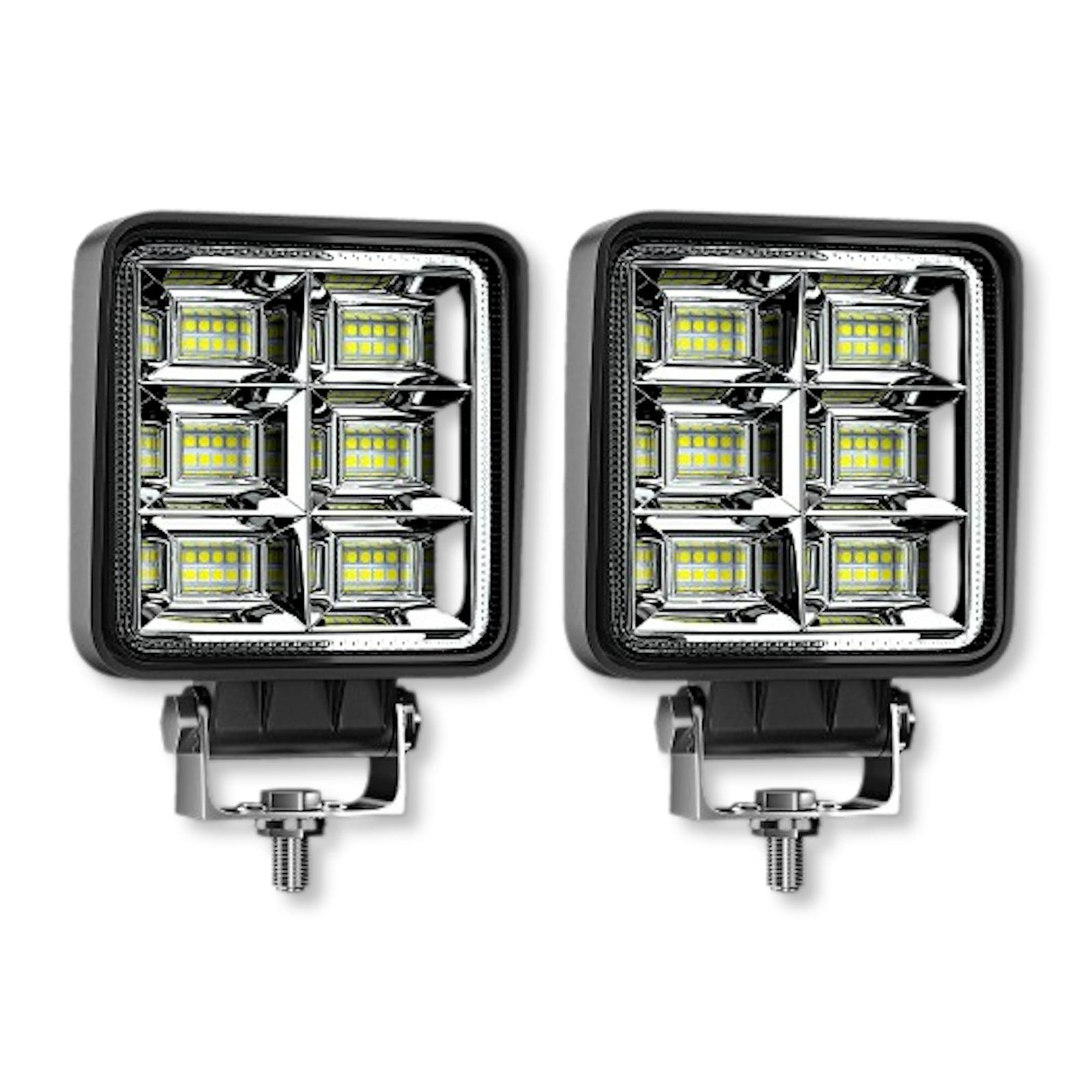 Lezalic LED ワークライト 144w 12v-24v 3000 ルーメン 2個 爆光 ステー付き スポットライト 作業灯 路肩灯 補助灯 投光器 デイライト 角度調整 ダンプ トラック 汎用 (1セット(2個)) [1セット(2個)]