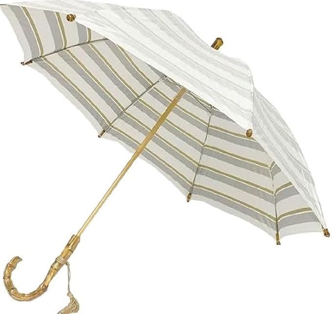 UVION ユビオン ホワイト 日傘 UVカット 晴雨兼用傘 50cm 木棒 ボーダー柄 ゴールド 4023-Go