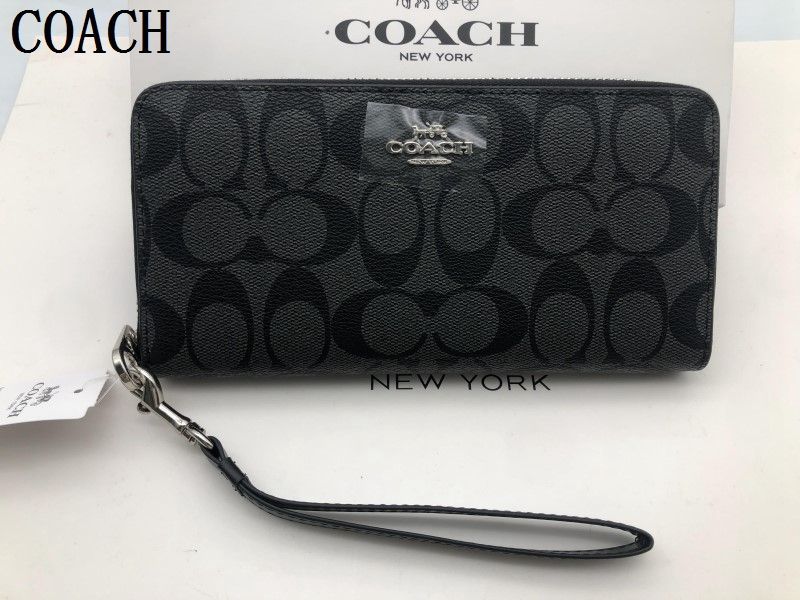 COACH 長財布 コーチ 財布 ブラック シグネチャー アコーディオンラウンドジップウォレット メンズ 財布 贈り物077C C4452新品 未使用  xj0001