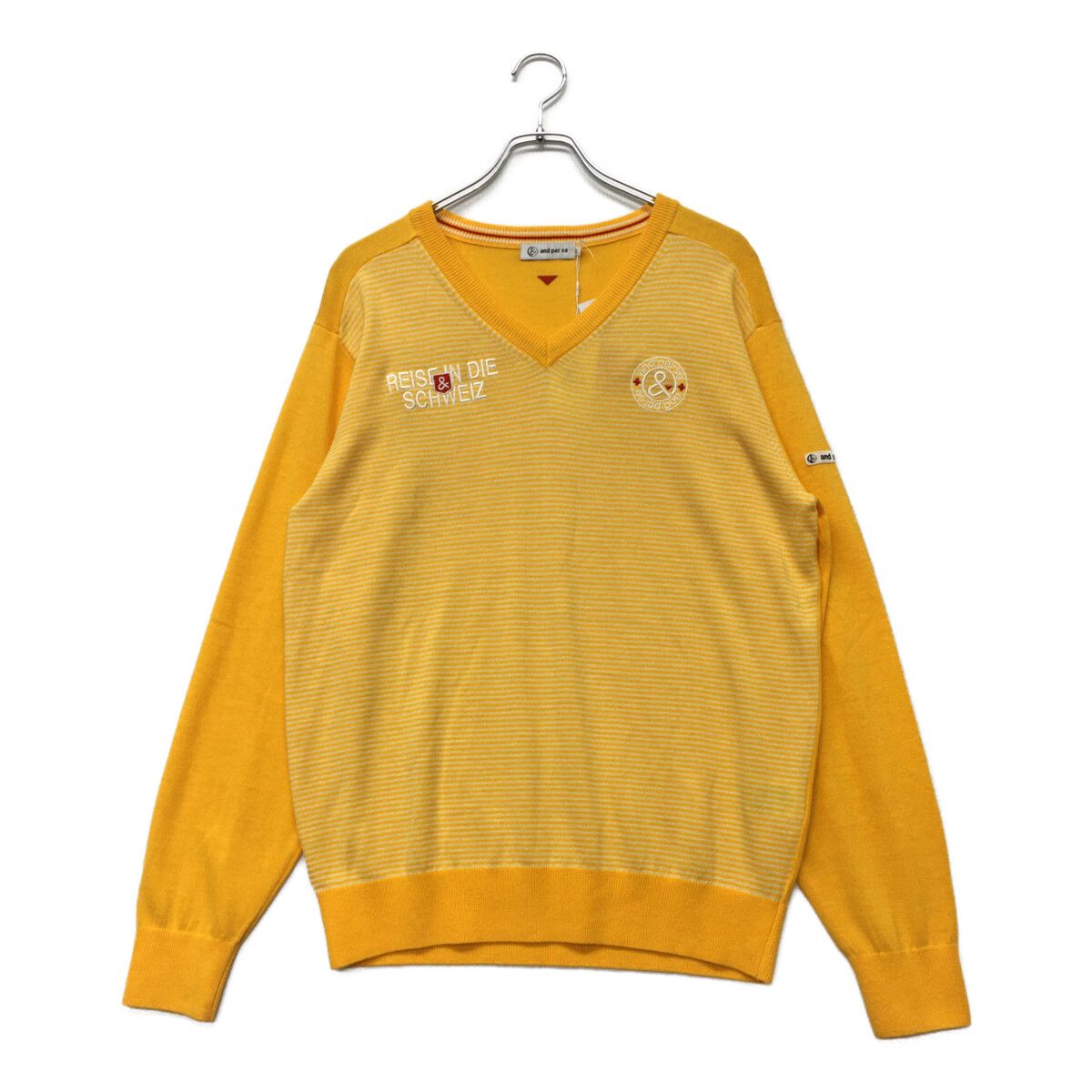 【アンパスィ】ニットセーター　LLサイズ　イエロー　メンズ　ゴルフウェア アンパスィ セーター アンパスィ】ニットセーター LLサイズ イエロー