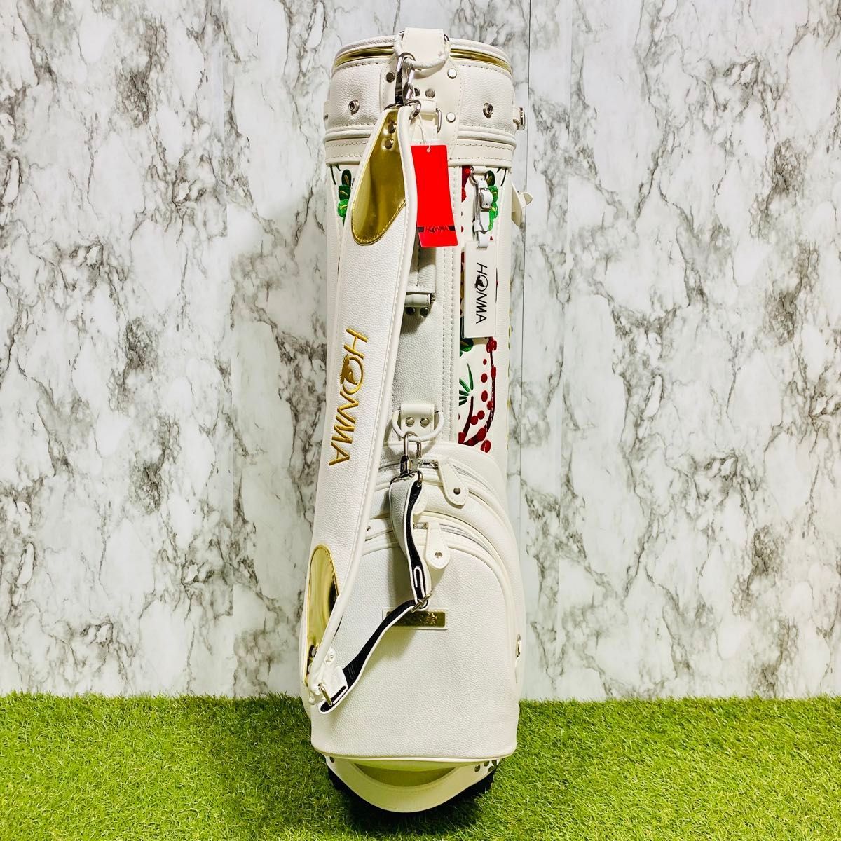 【新品未使用】最高級 ホンマ 会津絵 カート式 キャディバッグ ホワイト 新品未使用】最高級 ホンマ 会津絵 カート式 キャディバッグ