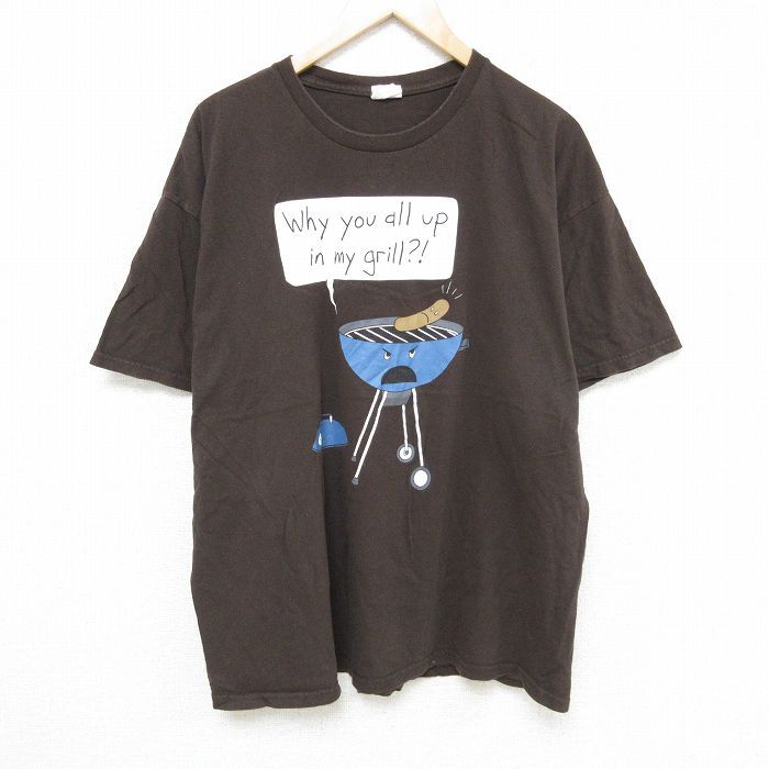 XL/古着 半袖 Tシャツ メンズ グリル ソーセージ 大きいサイズ コットン クルーネック 茶 ブラウン 24aug02 中古