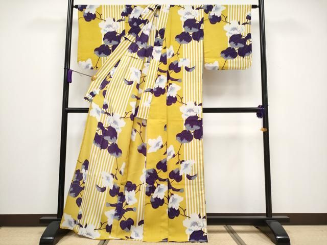 ご購入はこちらから。 平和屋着物 上 夏物 撫松庵 セオアルファ 小紋 浴衣兼用 枝花文 黄金色 洗える着物 CYAA3133s5