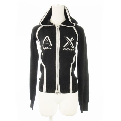 アルマーニエクスチェンジ A|X ARMANI EXCHANGE ニットパーカー ダブルジップ 長袖 ロゴ刺繍 切替 ラメリブ 小さいサイズ XS 黒 ブラック |CK21 GY17