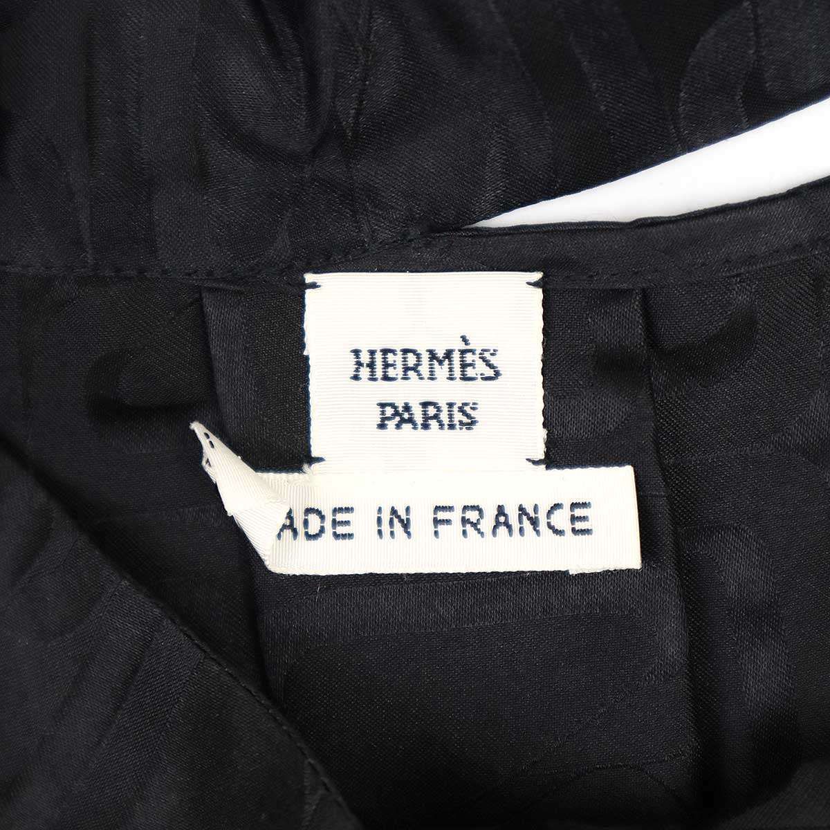 Hermès ブラック ボウタイ HERMES エルメス ボウタイカラージャガードシルクシャツ