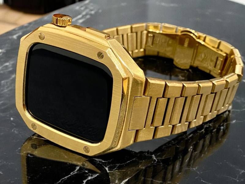 ゴールド ４４ｍｍ 最新ネジ工具不要 簡単脱着 ワンタッチ AppleWatchメタル カバーケース 脱着 簡単 保護 カスタム ベルト バンド アップルウォッチ対応