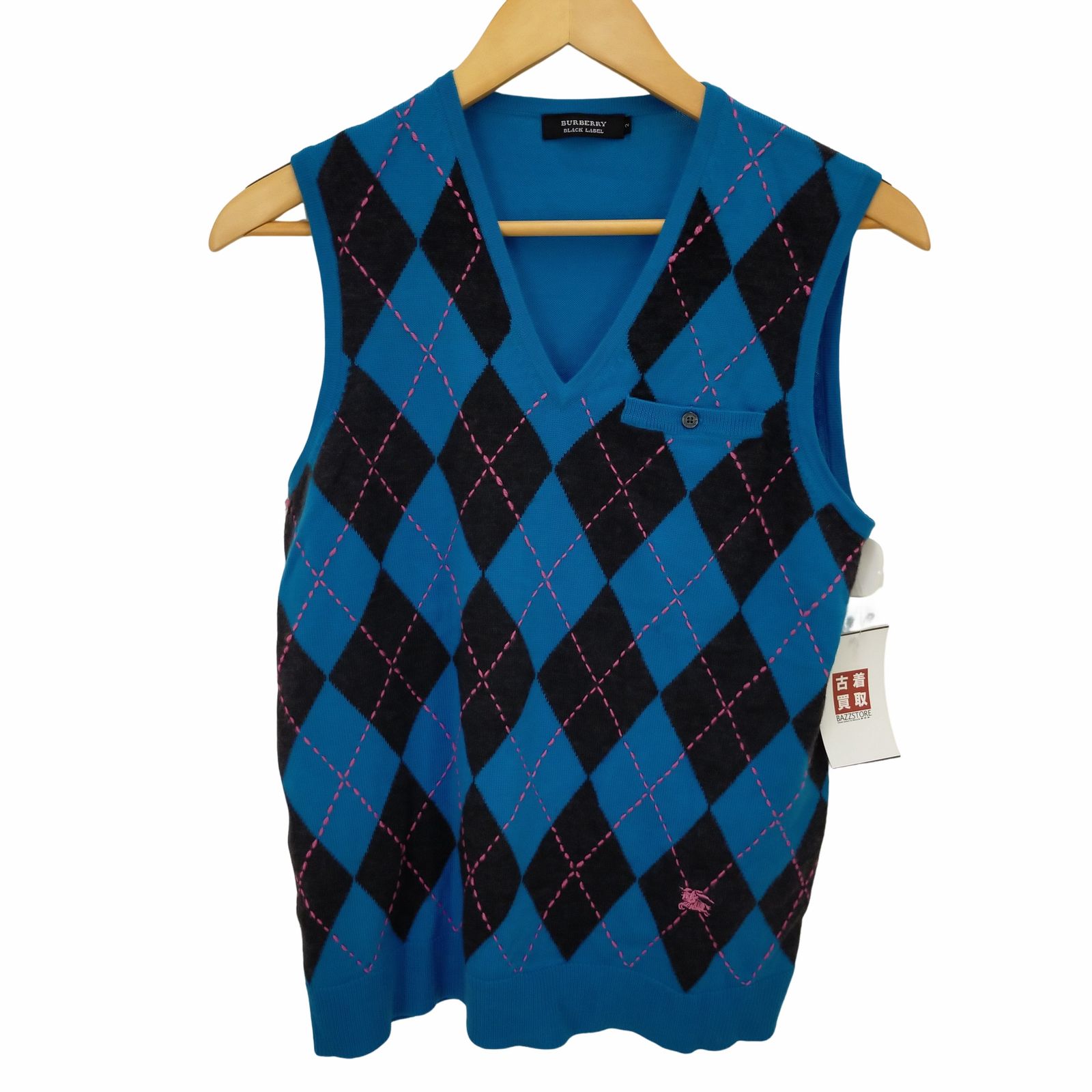 バーバリーブラックレーベル BURBERRY BLACK LABEL フェルト アーガイル ニットベスト メンズ JPN：2 