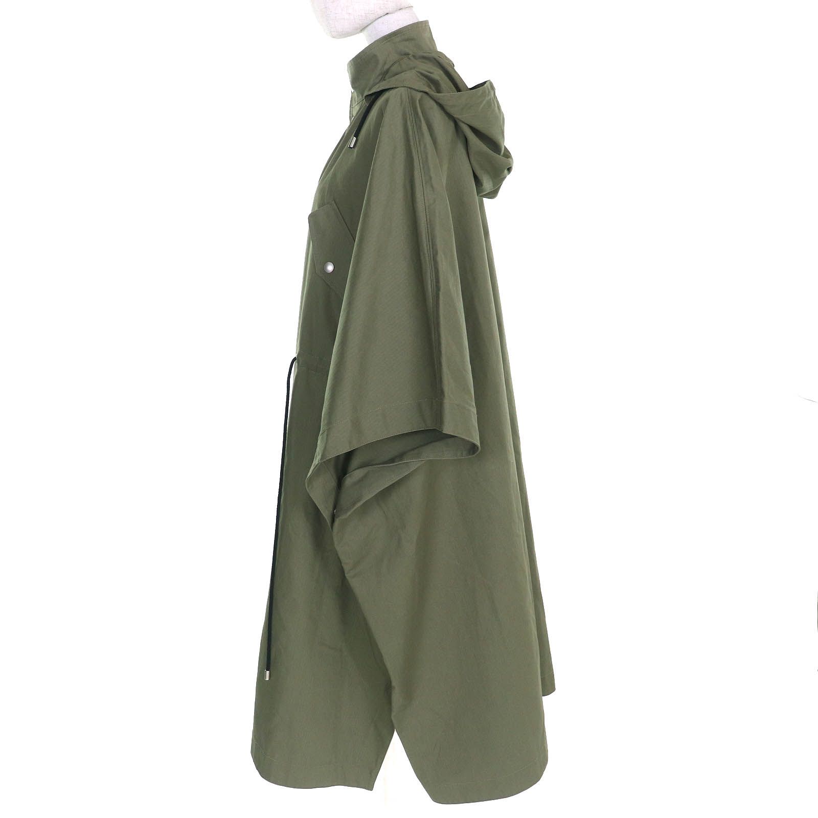 △Christian Dior クリスチャンディオール 857M82A3726 コットン100% Bee刺繍 フード付き ZIP UP ミリタリー ケープコート ランウェイ着用 カーキ XS イタリア製 正規品 レディース