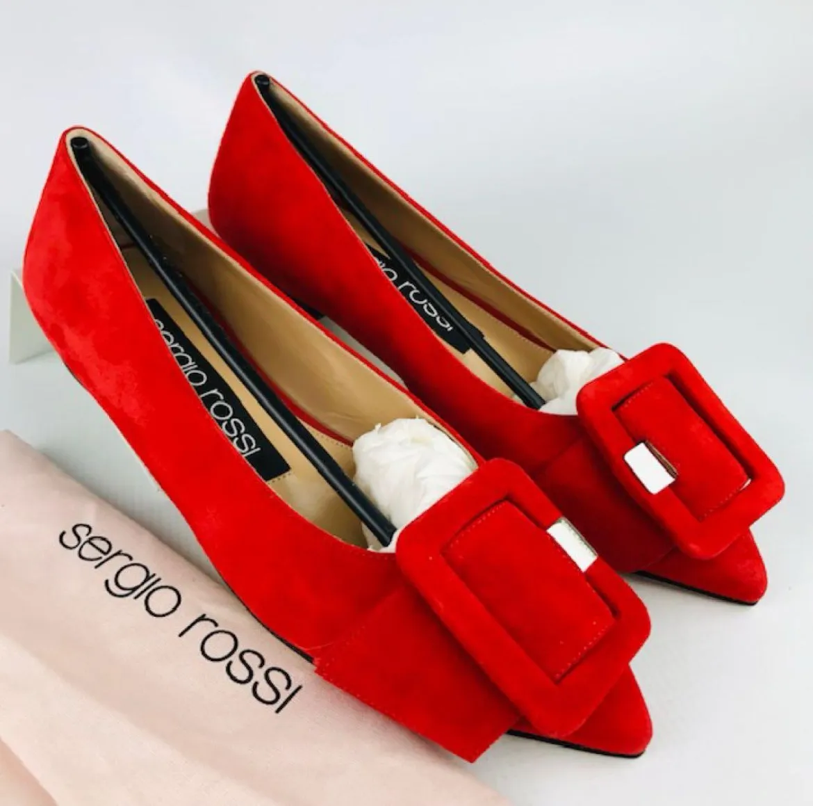 【美品】セルジオロッシ sr MILANO MIA フラットシューズ 36 赤 Sergio Rossi (セルジオ ロッシ) 新作フラットシューズ「srMILANO MIA