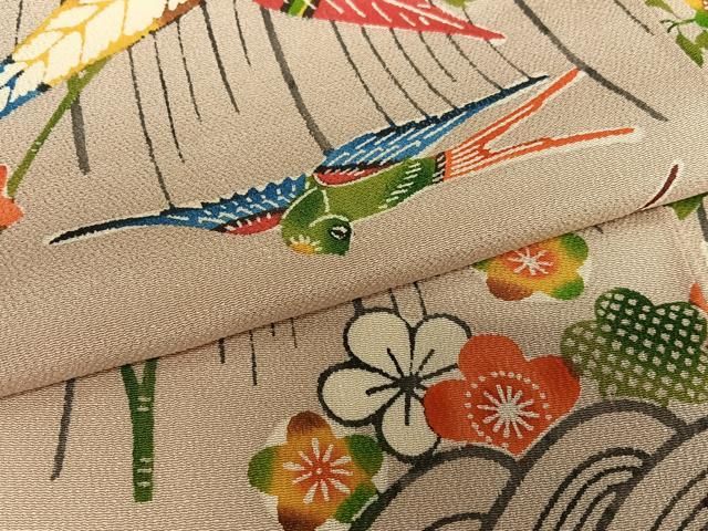 ◆1862◆小紋　鬼しぼ縮緬　作家落款　花尽くし　正絹　袷　和装着物　裄：66㎝ ◇1862◇小紋 鬼しぼ縮緬 作家落款 花尽くし 正絹 袷 和装着物