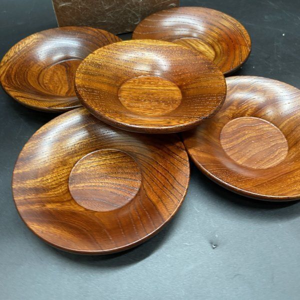 U114 未使用 保管品 茶托 5枚セット 煎茶道具 茶器 天然木 木製 食器