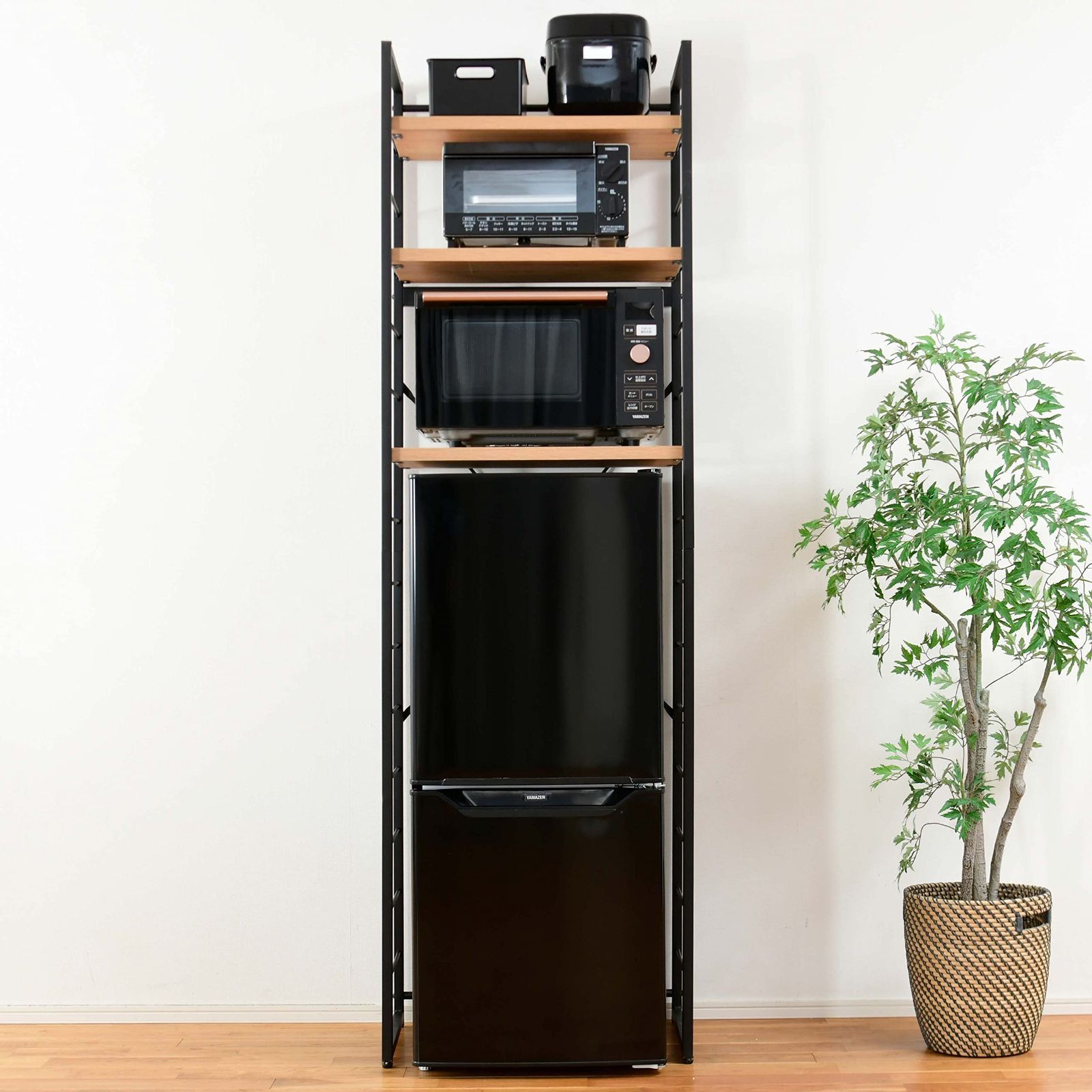 レンジ台 ゴミ箱上ラック 全体耐荷重75㎏ 山善 2口コンセント