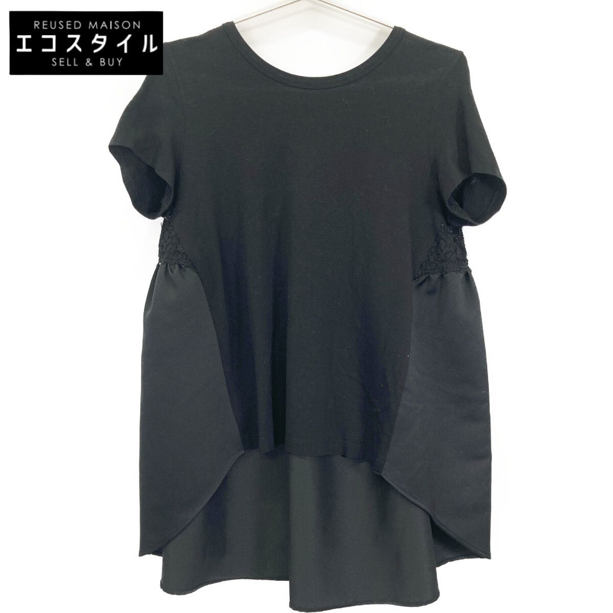 YOKOCHAN ヨーコチャン ﾌﾞﾗｯｸ ﾊﾞｯｸﾚｰｽ装飾ﾌｨｯｼｭﾃｰﾙﾌﾞﾗｳｽ 40