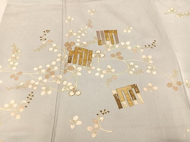 N355.678y360アンティーク 付下げ 金彩 金狛刺繍 花扇文様 正絹 N355.678y360アンティーク 付下げ 金彩 金狛刺繍 花扇文様 正絹