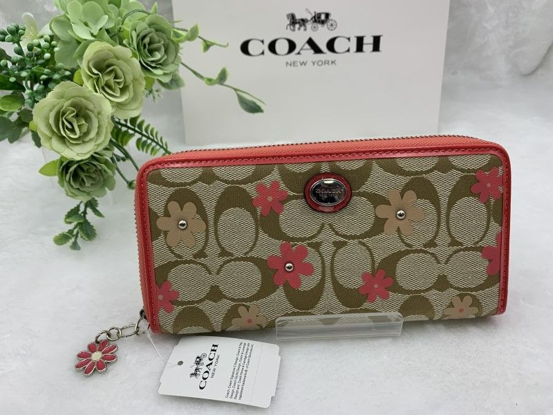 COACH コーチ 長財布 財布 シグネチャー フラワー 花 キャンバス ...