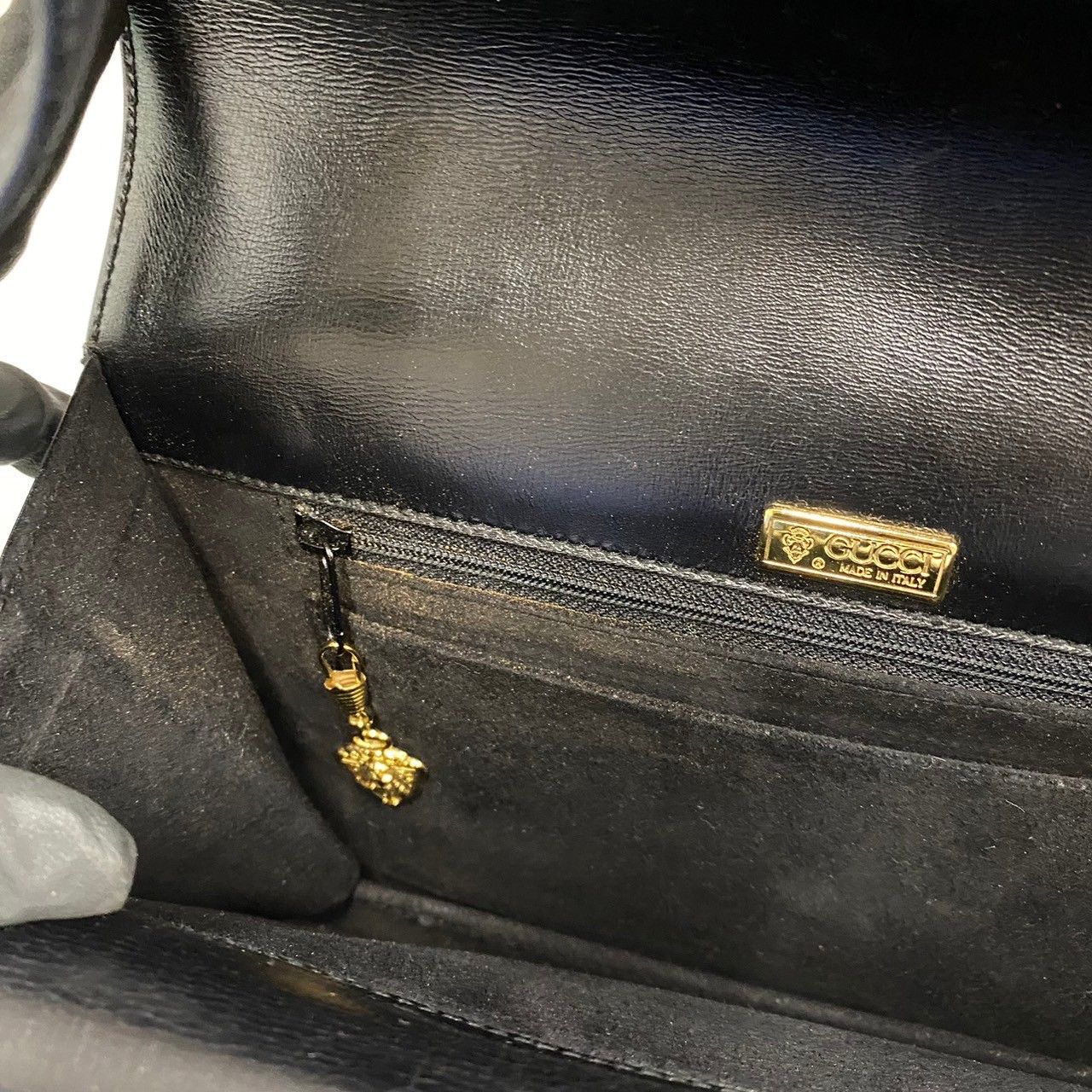 美品 GUCCI グッチ ゴールド ロゴ 金具 カーフ レザー スエード