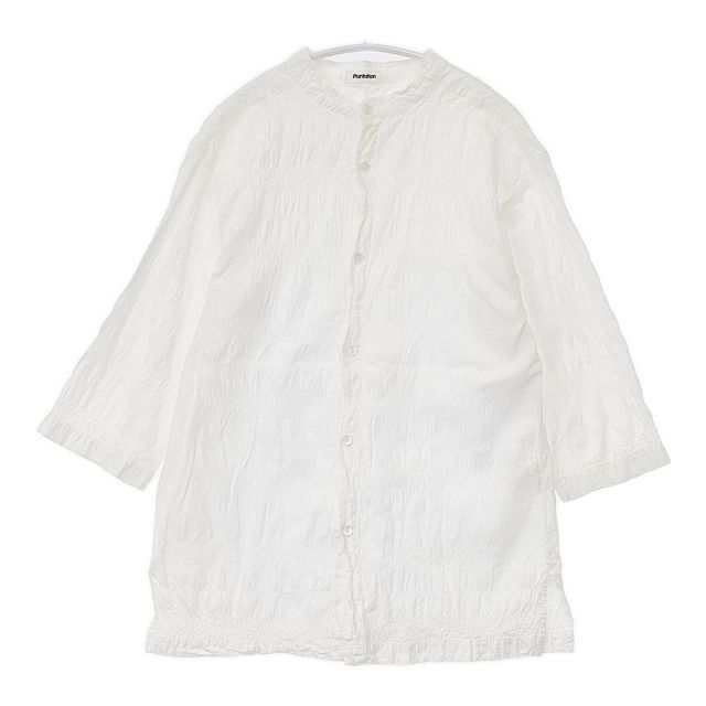 Plantation バンドカラー シワ加工 製品染め ブラウス シャツ