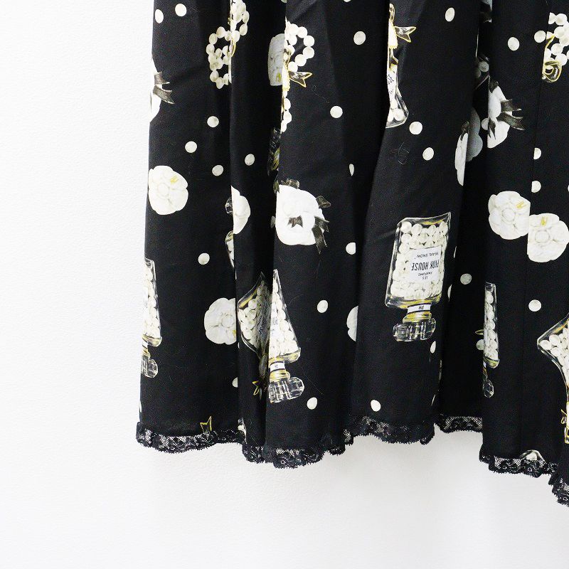 ピンクハウス PINK HOUSE Pearl snow ワンピース |ブラック トップス 長袖 ピンタック レース