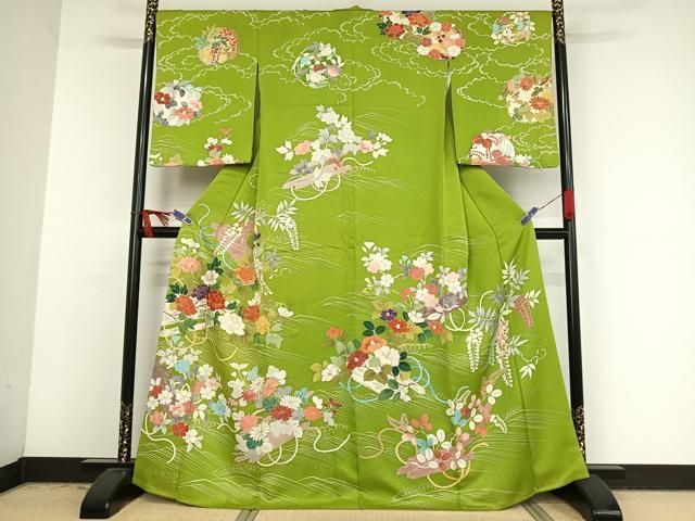 平和屋着物○創業460年・千總 訪問着 駒刺繍 花筏 金糸 金彩 銀通し地