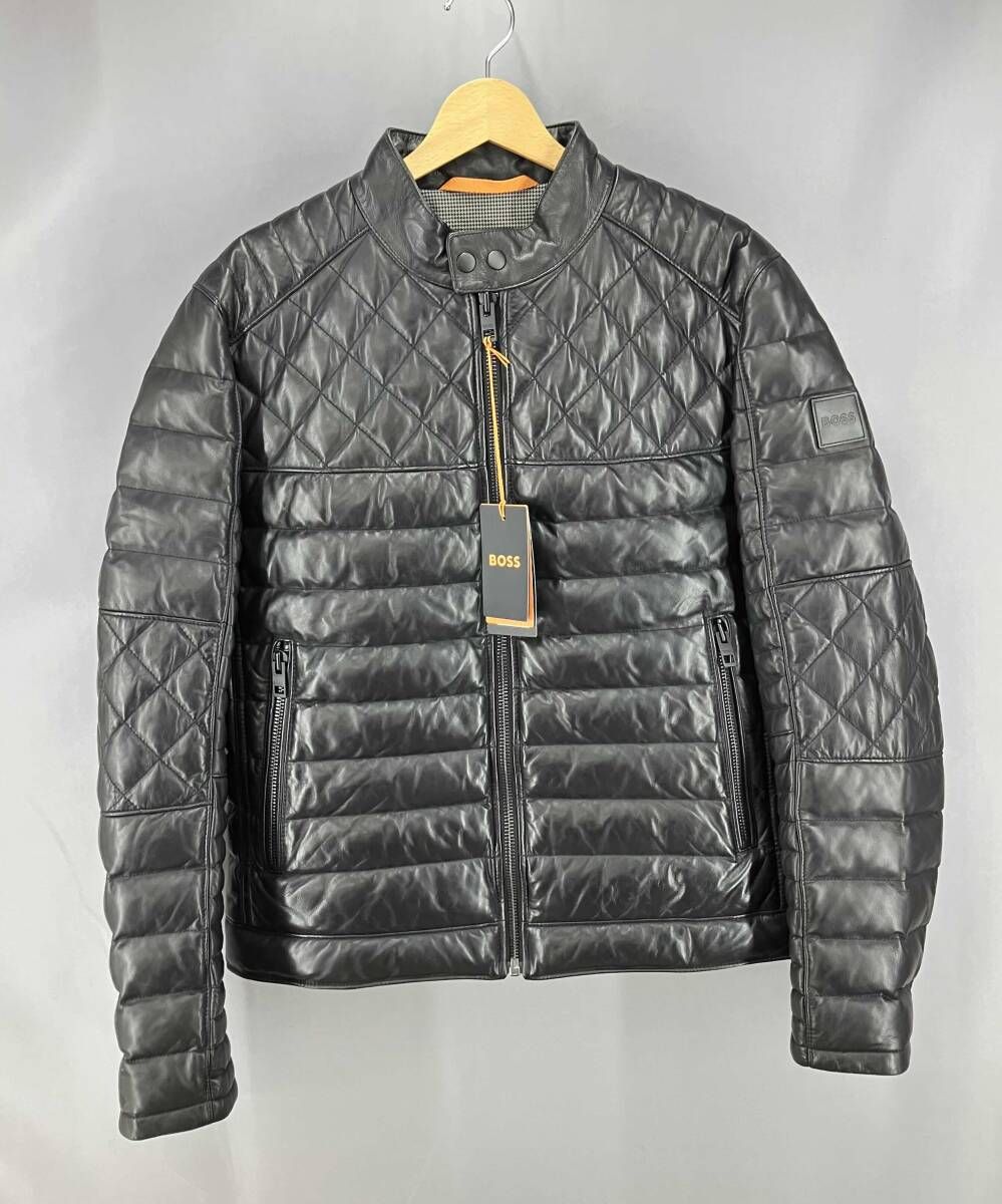 タグ付き HUGO BOSS ヒューゴ ボス ナッパレザージャケットスタンドカラー サイズUS42R ブラック 冬