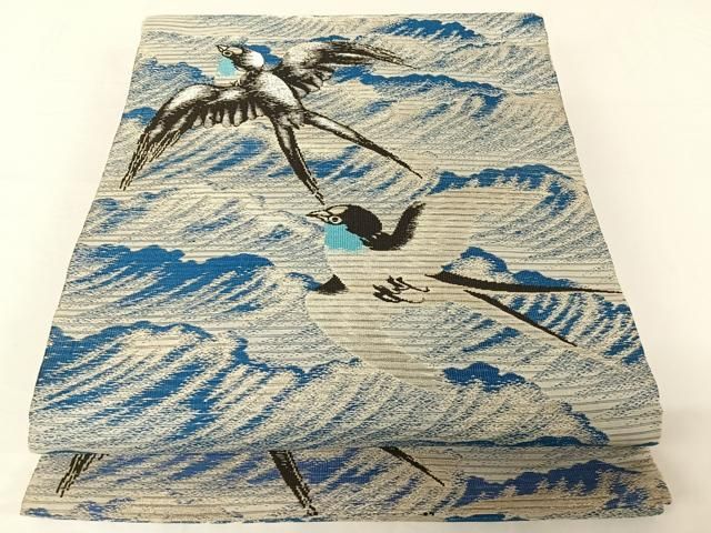 平和屋着物＊夏物 アンティーク 大正ロマン 丸帯 燕 銀糸 正絹 AABA2548np