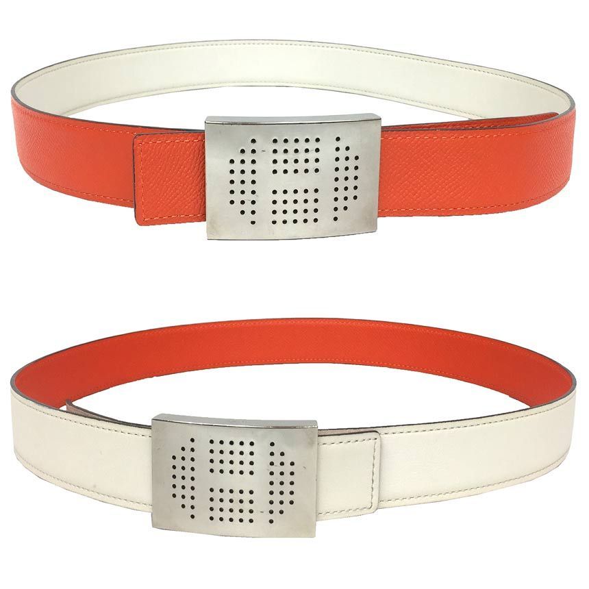 90 ファッション HERMES ホワイト/オレンジ ベルト