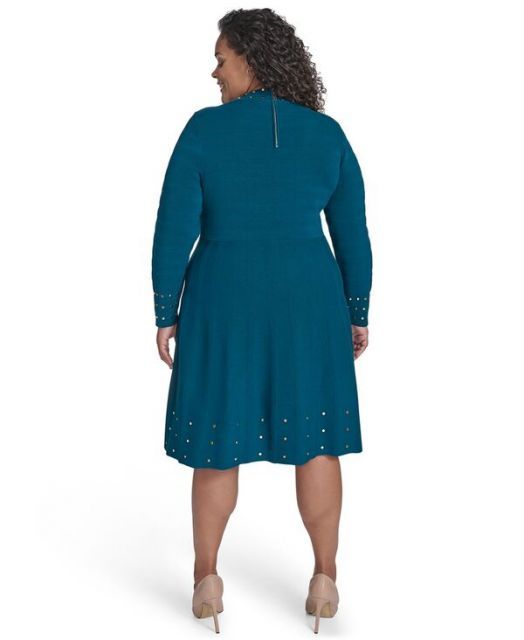 ヴィンスカムート レディース ワンピース トップス Plus Size Studded Mock-Neck Dress Peacock DECORATOM_COM_BR