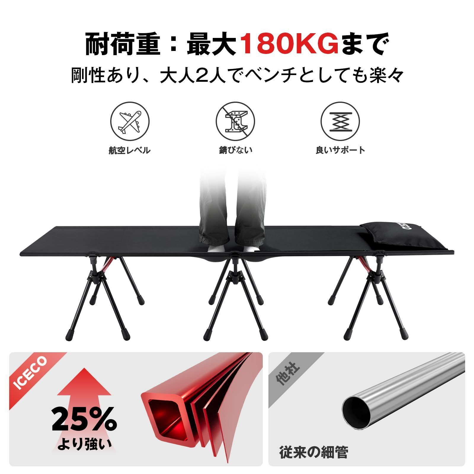 ワイドコット ICECO コット キャンプ 簡易ベッド「2WAYハイ/ロー切替 