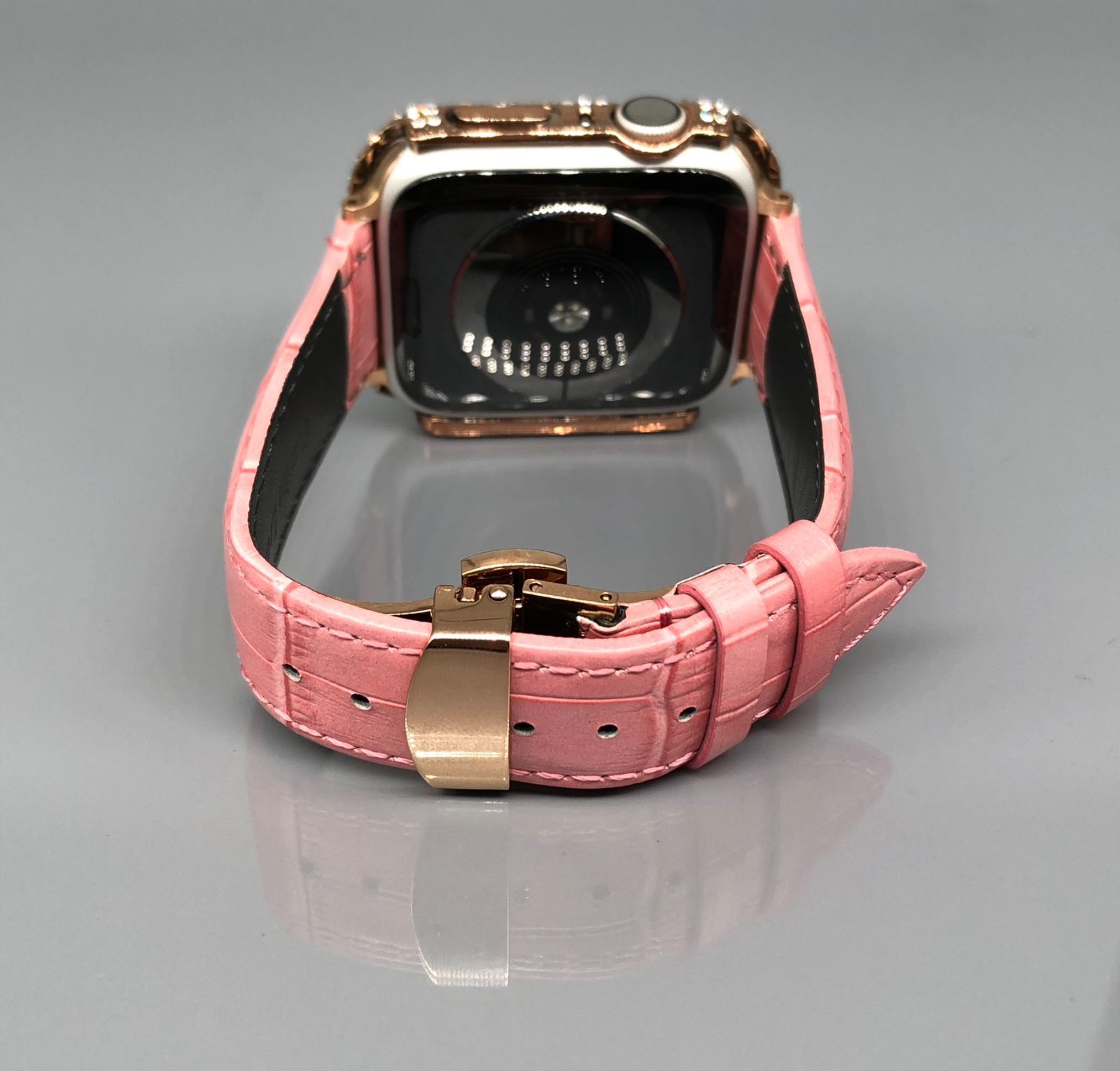 GimelZayinセット Pc　ピンク ローズg アップルウォッチバンド 高級レザー 本革ベルト Apple Watch クロコダイル キラキラ　 カバー　ケース 4 5 6 7 8 se メンズ レディース 40mm 41mm 44mm 45mm - メルカリShops