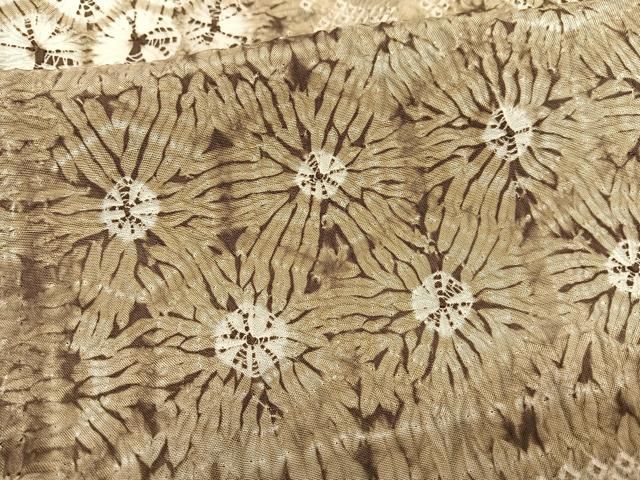 平和屋着物▽上質な小紋 単衣 紬地 型染め 花唐草文 西武百貨店扱い