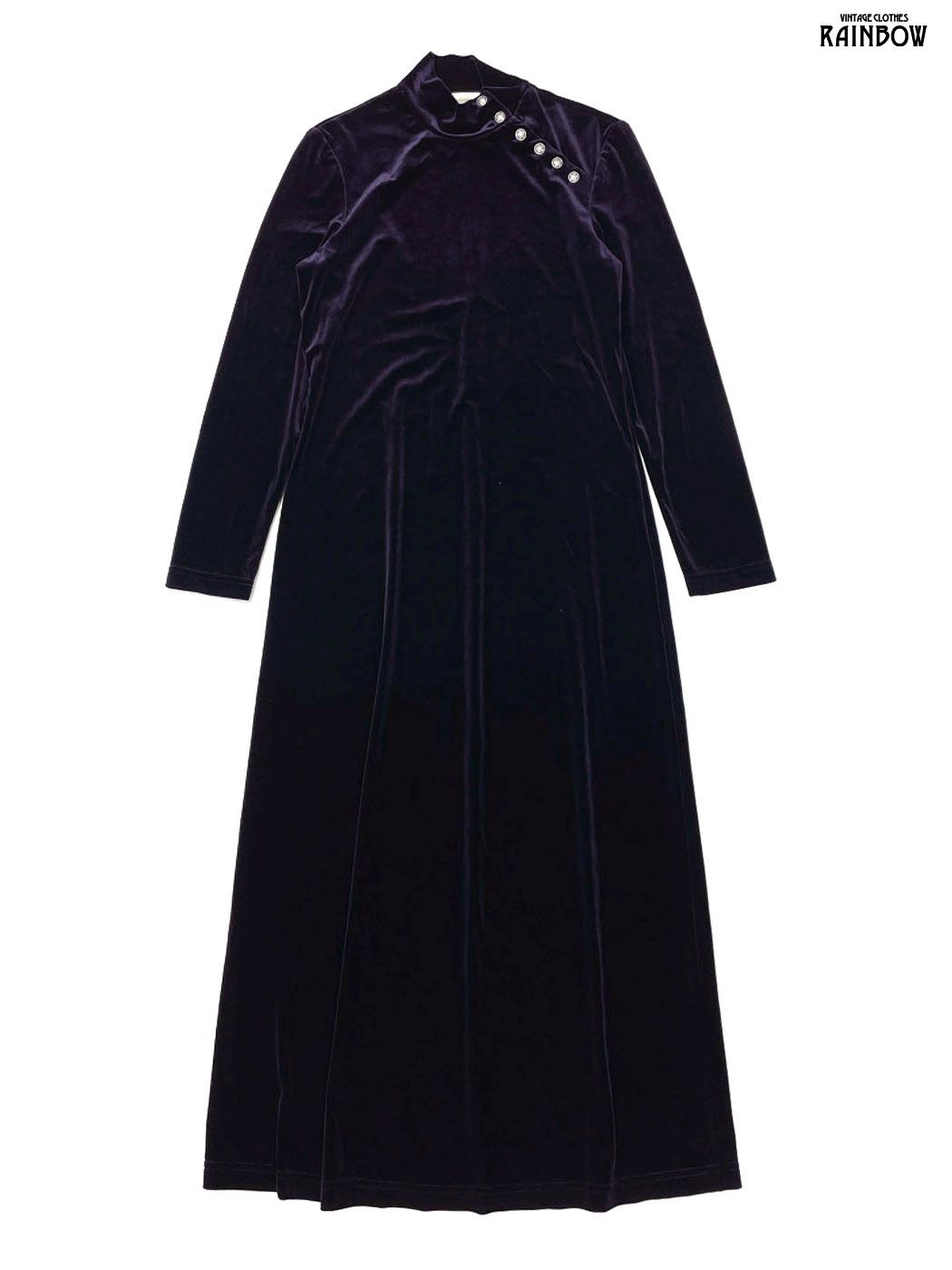 古着 C water Creek コールドウォータークリーク ハイネック 無地 ベロア ロング丈 長袖 ワンピース 紫 otu2508094
