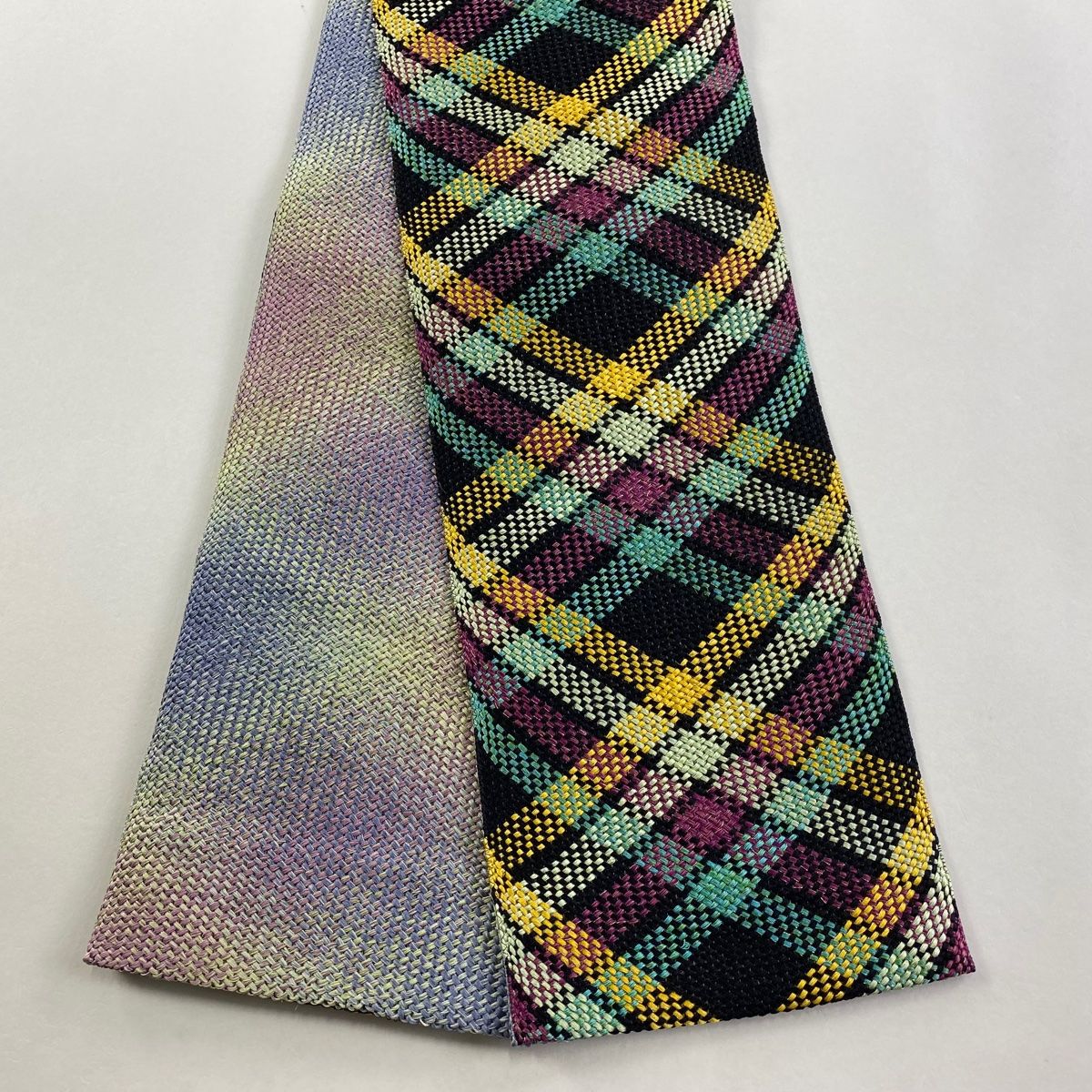 半幅帯 秀品 変わり格子 銀糸 黒 正絹