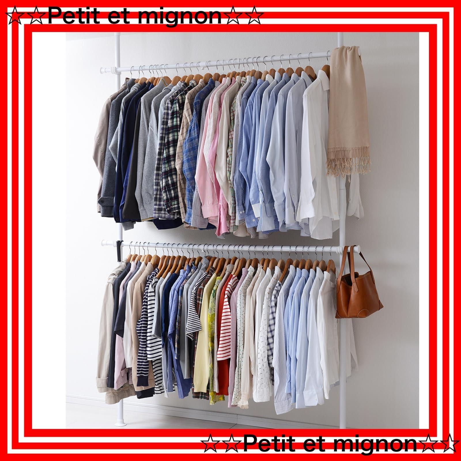 新着商品】幅調整可 伸縮式ワードローブ メタルラック 棚板高さ調節