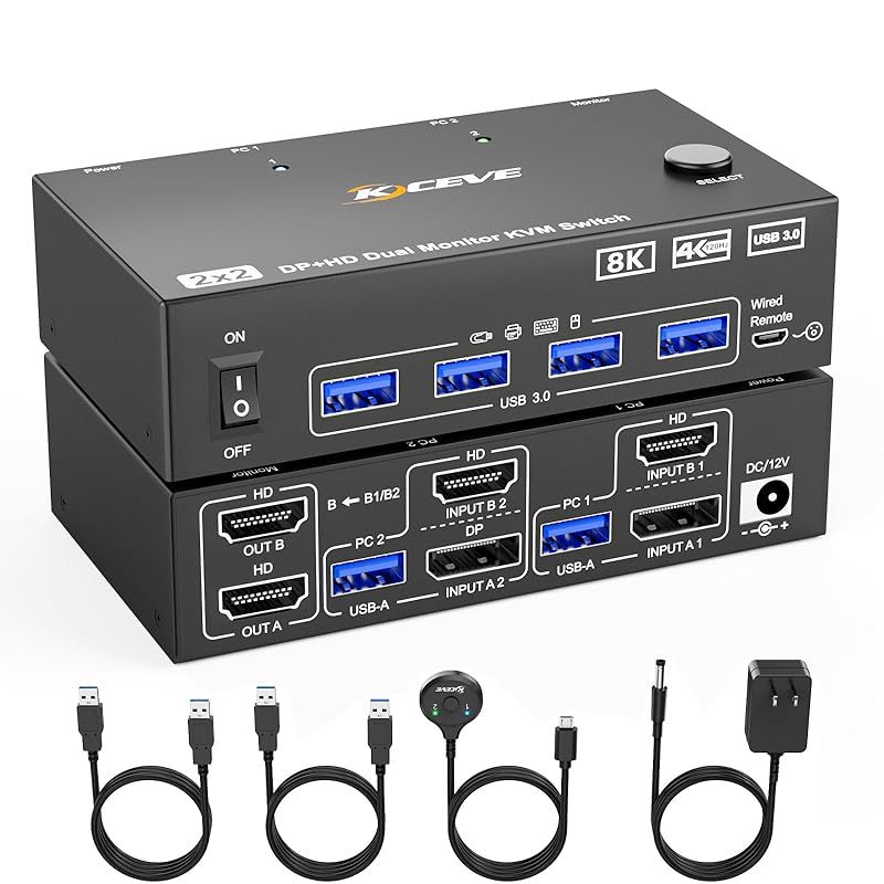 新着商品】KCEVE 8K@60Hz USB3.0 デュアルモニターHDMI対応 KVM切替器