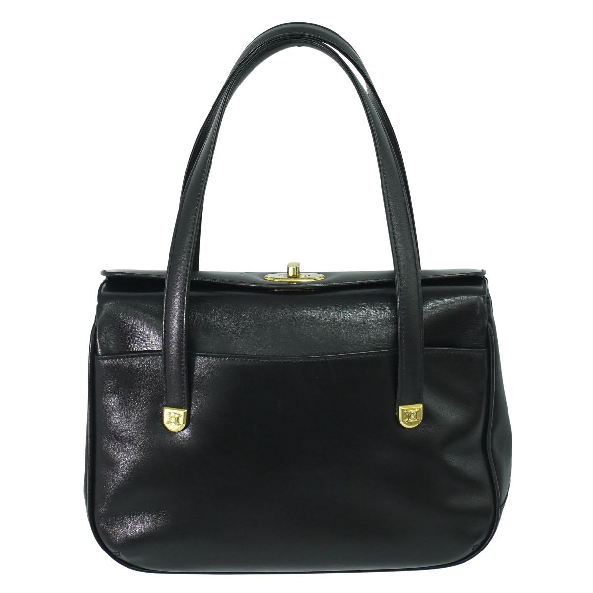 $ CELINE ブラックレザー ハンドバッグ CELINE セリーヌ ハンドバッグ レザー ブラック 黒 : ブランド
